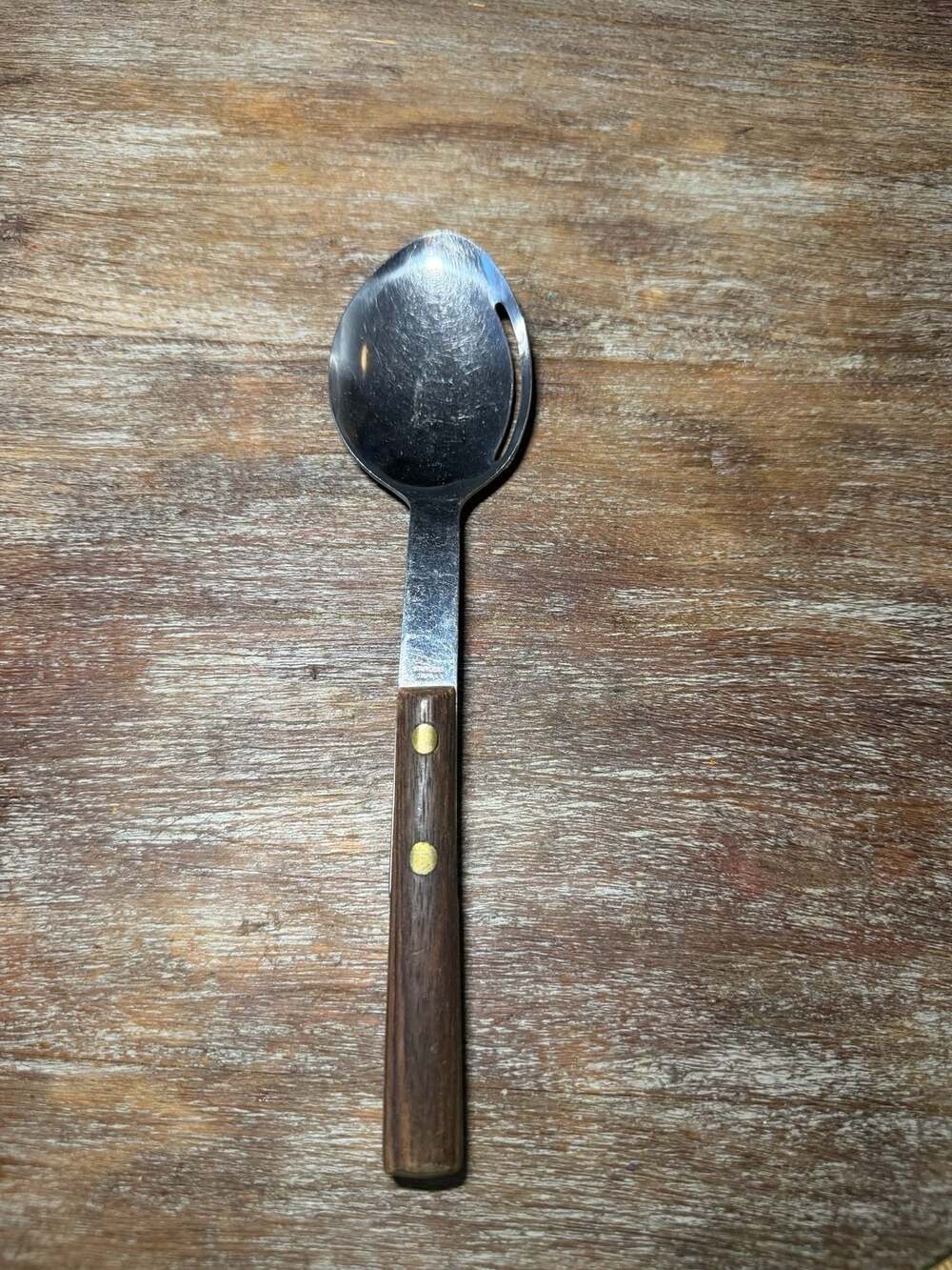 Vintage Mid-Century Modern Stainless Steel Slotted Serving Spoon